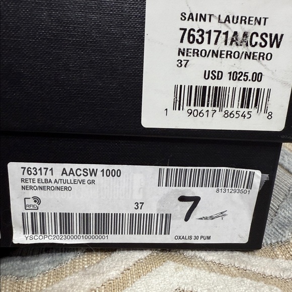 Saint Laurent Black Oxalis Textured Slingback Heels Size 37 - Picture 6 of 6